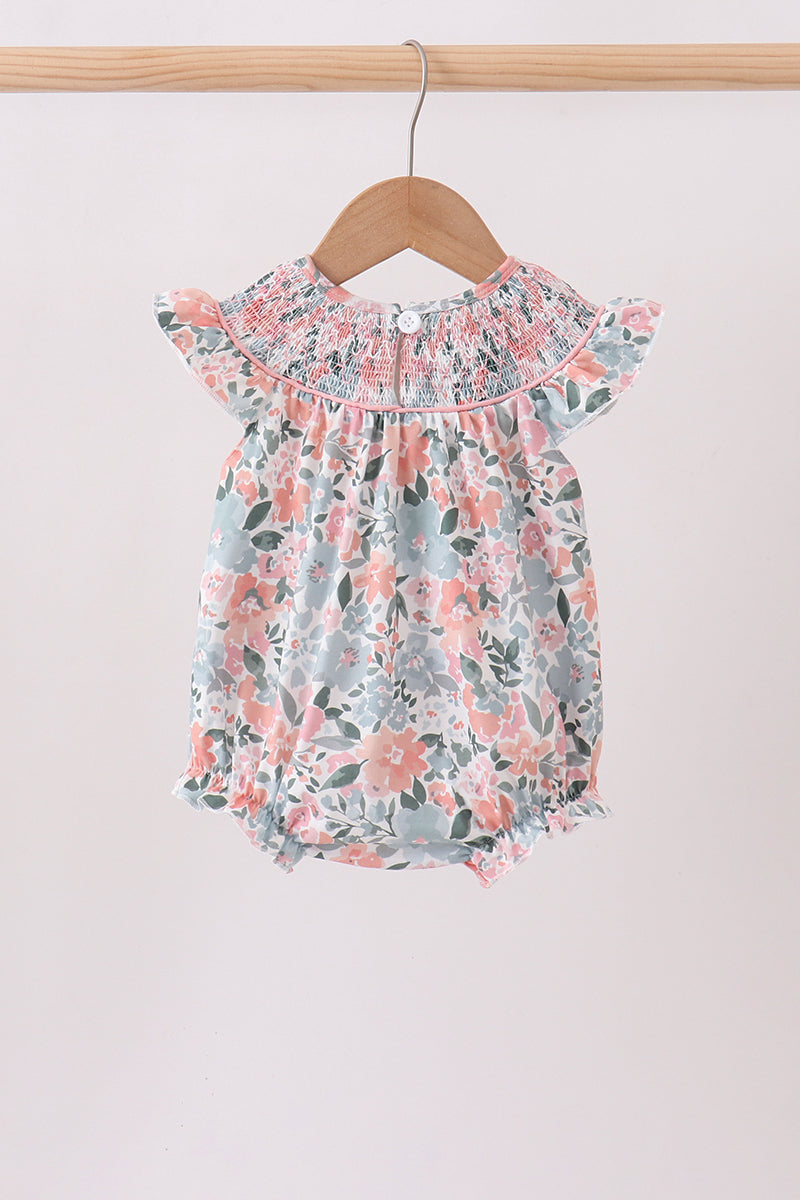 Pink Floral Smocked Knit Bubble