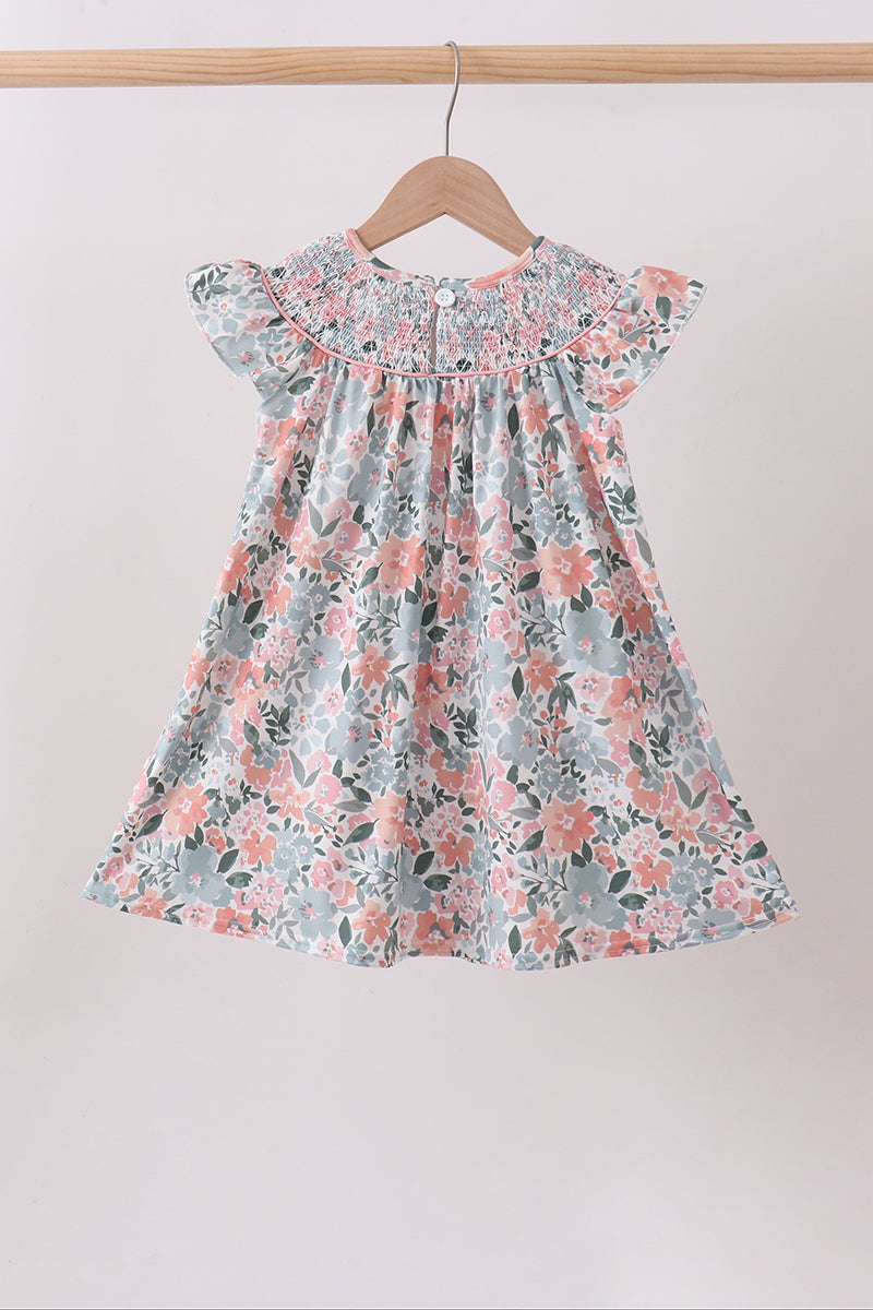 Pink Floral Smocked Knit dress