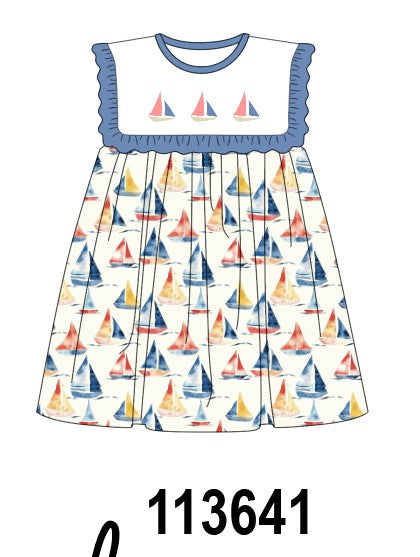 Blue Sailboat Embroidered Dress