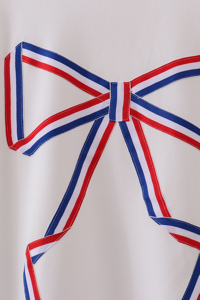 Cream Patriotic hand-sewn bow mom&me sweatshirt