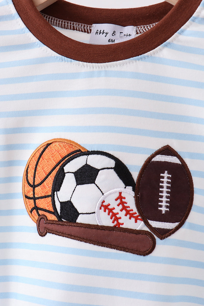 Blue Sports Ball Stripe Applique Knit Bubble