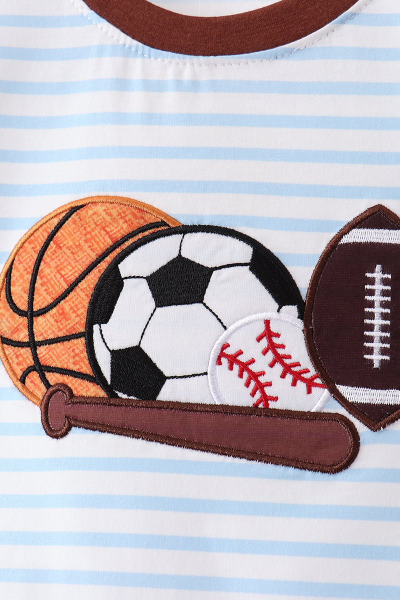 Blue Sports Ball Stripe Applique Knit Set