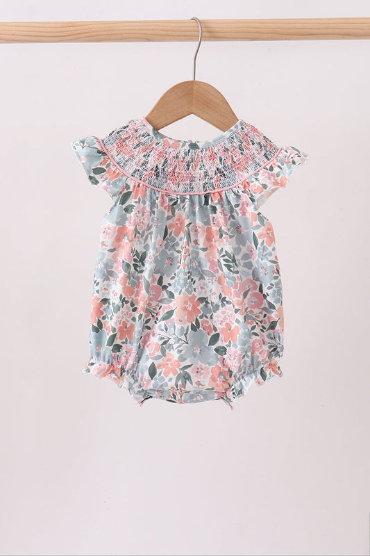 Pink Floral Smocked Knit Bubble