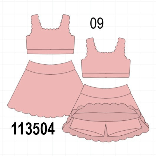 Pink Scalloped Yoga Skorts Set