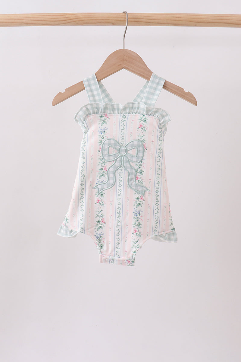Bow Floral Applique Knit Bubble