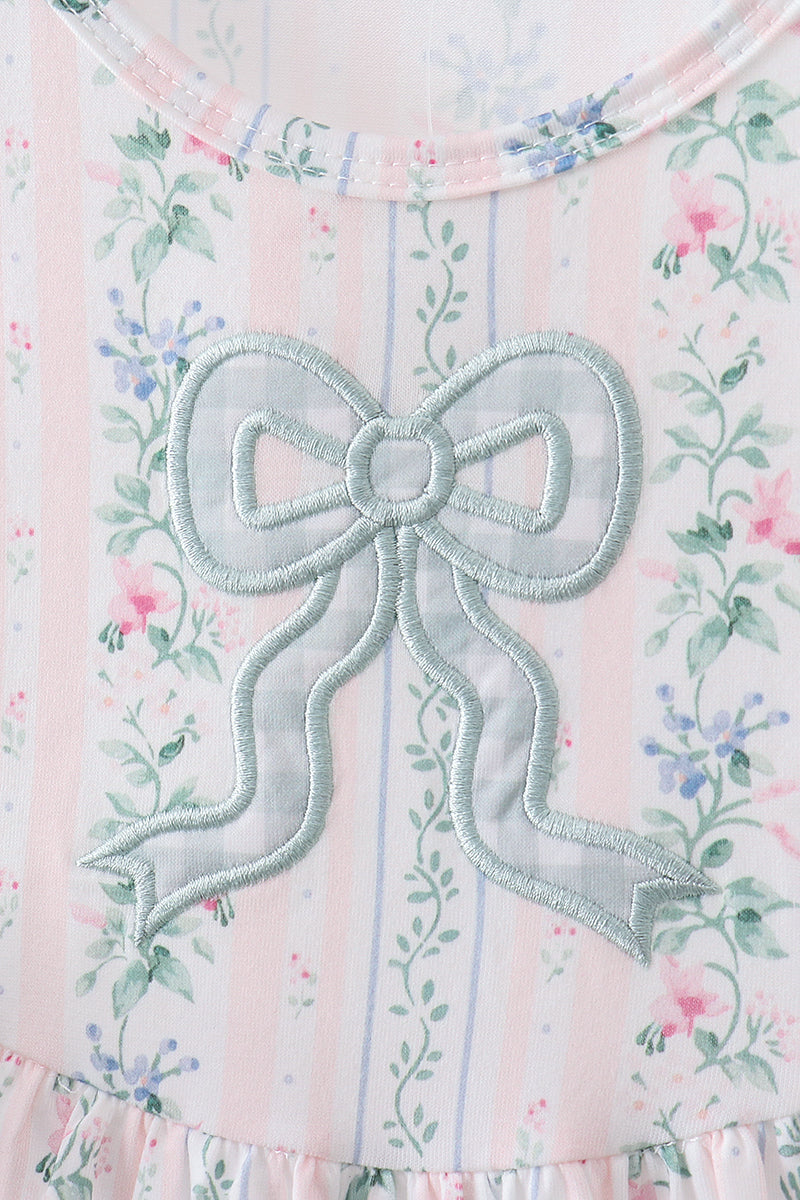 Bow Floral Applique Knit Dress
