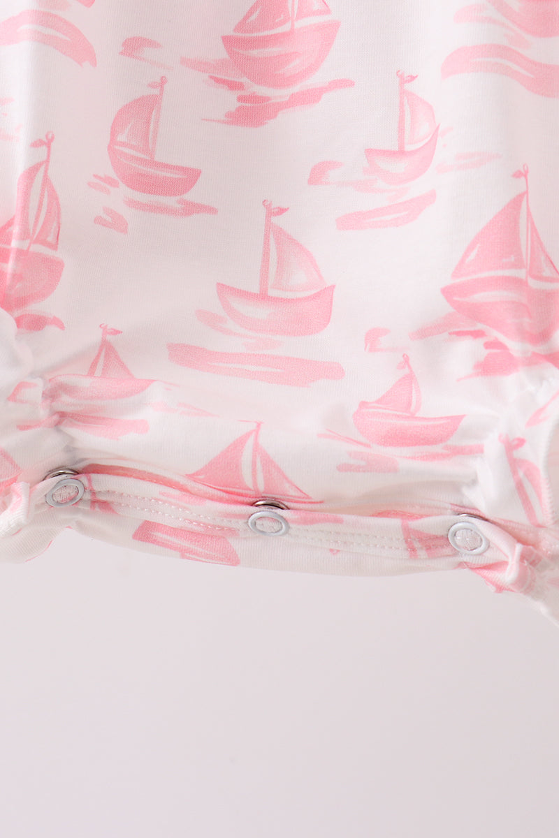 Pink Sailboat Embroidered Knit Bubble