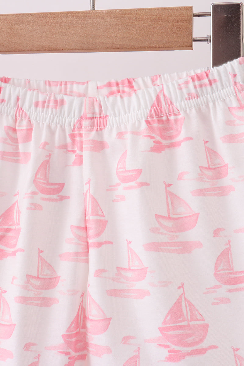 Pink Sailboat Embroidered Knit Set