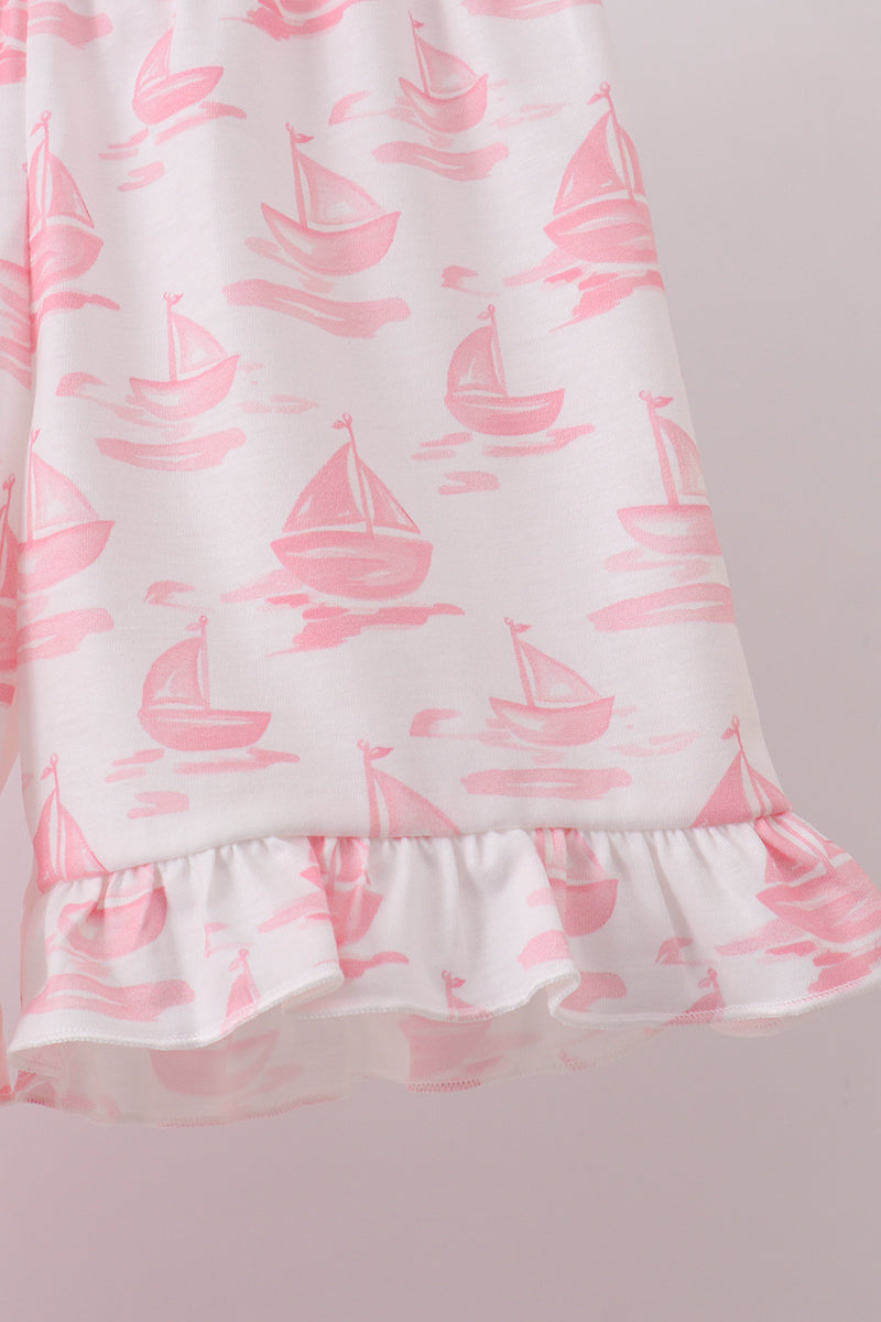 Pink Sailboat Embroidered Knit Set
