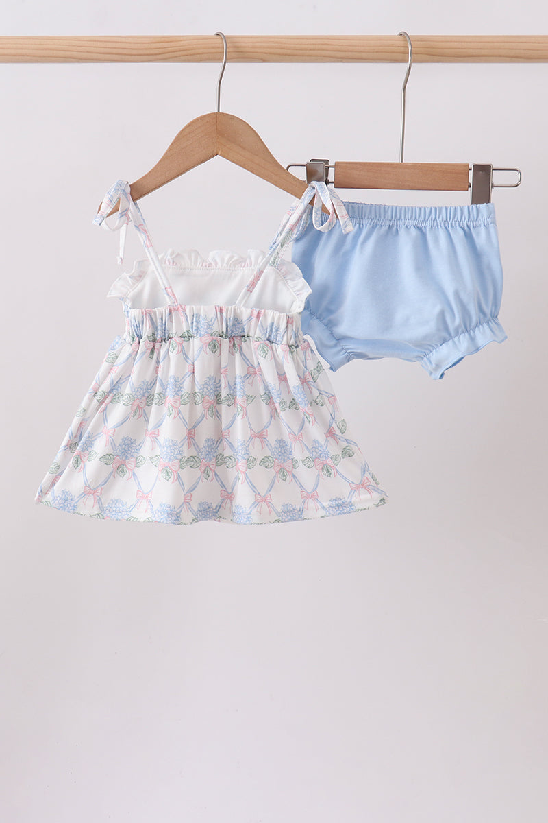 Blue Floral Knit Bloomer Set