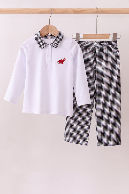 Premium White Alabama elephant embroidery pants set