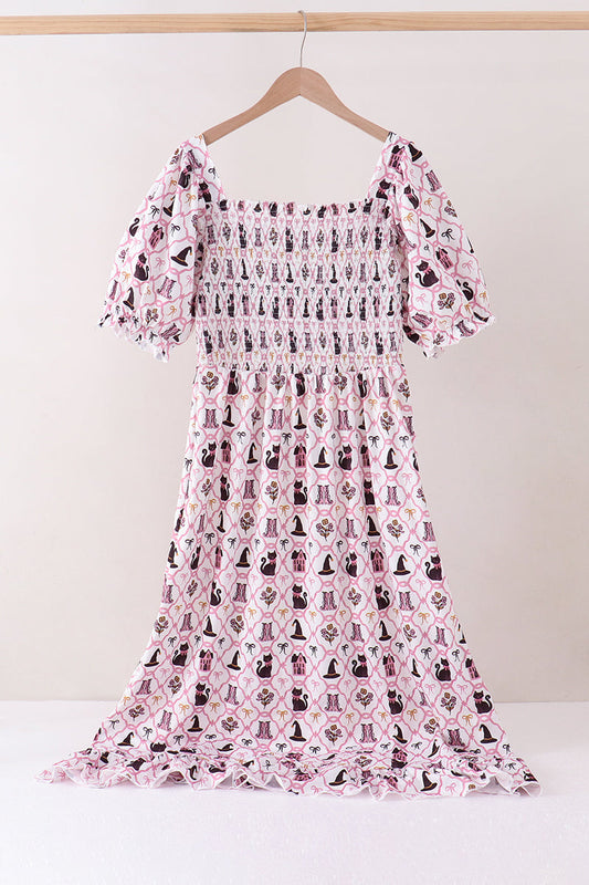 Pink Cat Print Mom Dress