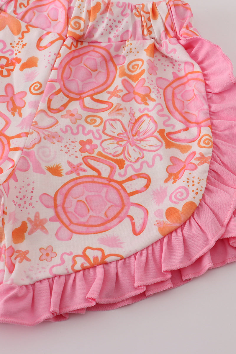 Pink floral ruffle shorts set