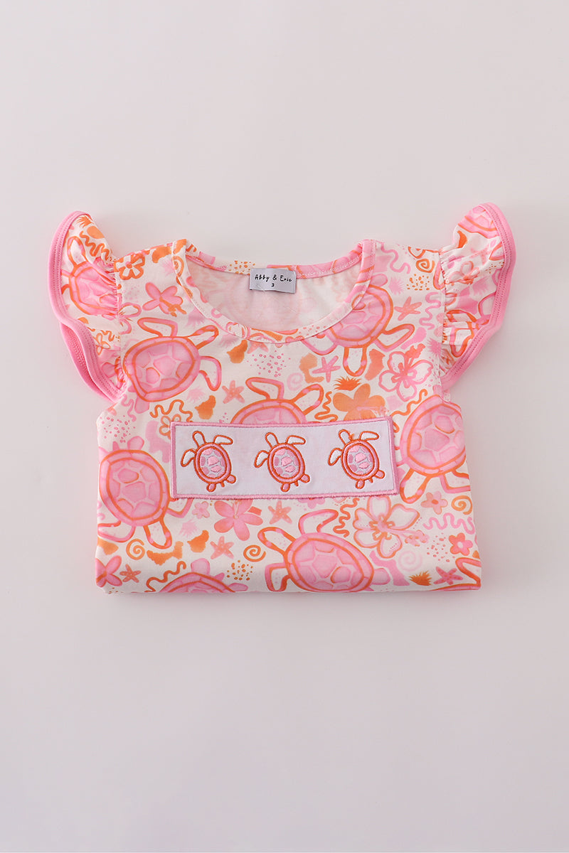 Pink floral ruffle shorts set