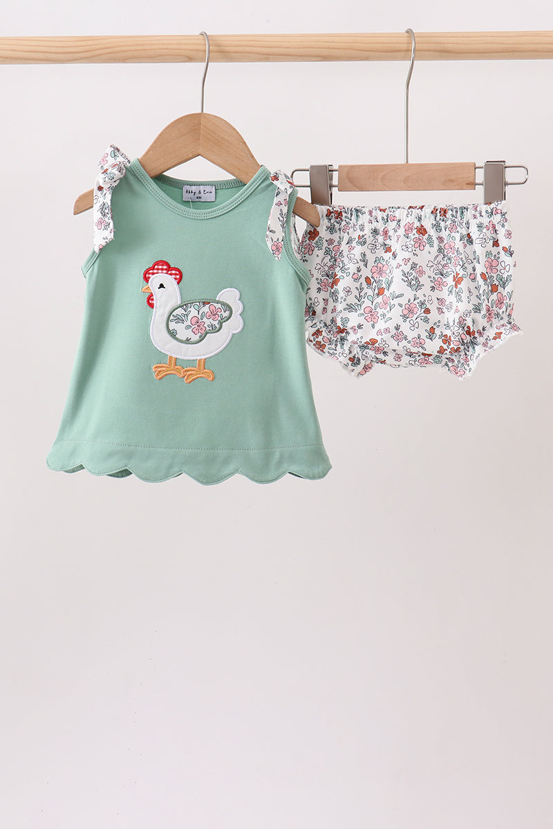 Sage Chicken Applique Bloomer Set