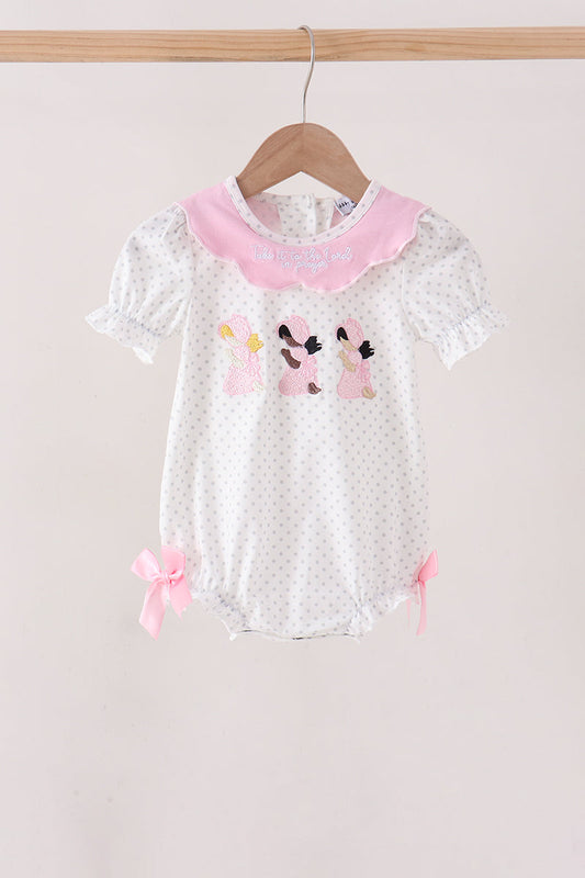 Pink Prayer Embroidery Ruffle Bubble