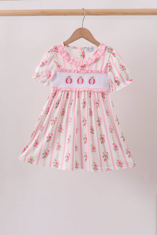 Pink Pumpkin Embroidery Ruffle Dress