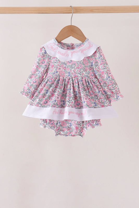 Pink Floral Embroidery Bubble
