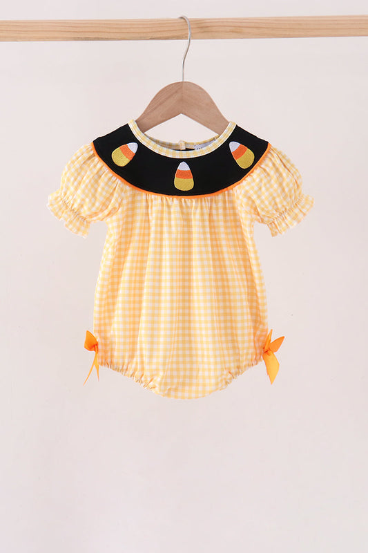 Mustard Candy Embroidery Gingham Bubble