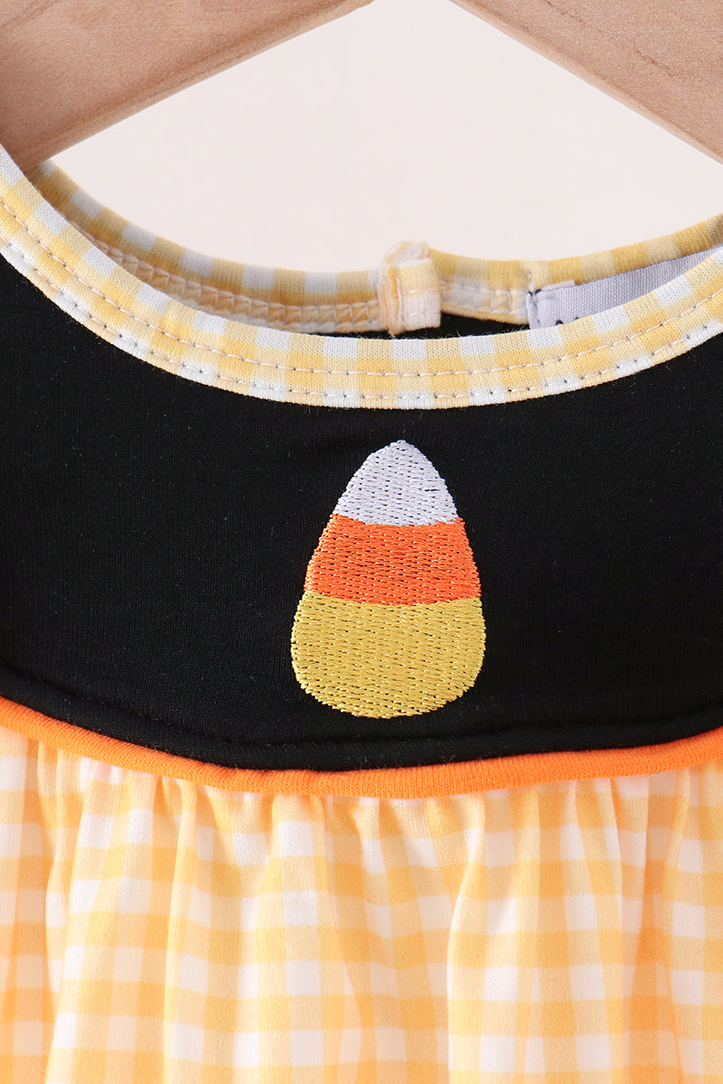 Mustard Candy Embroidery Gingham Bubble