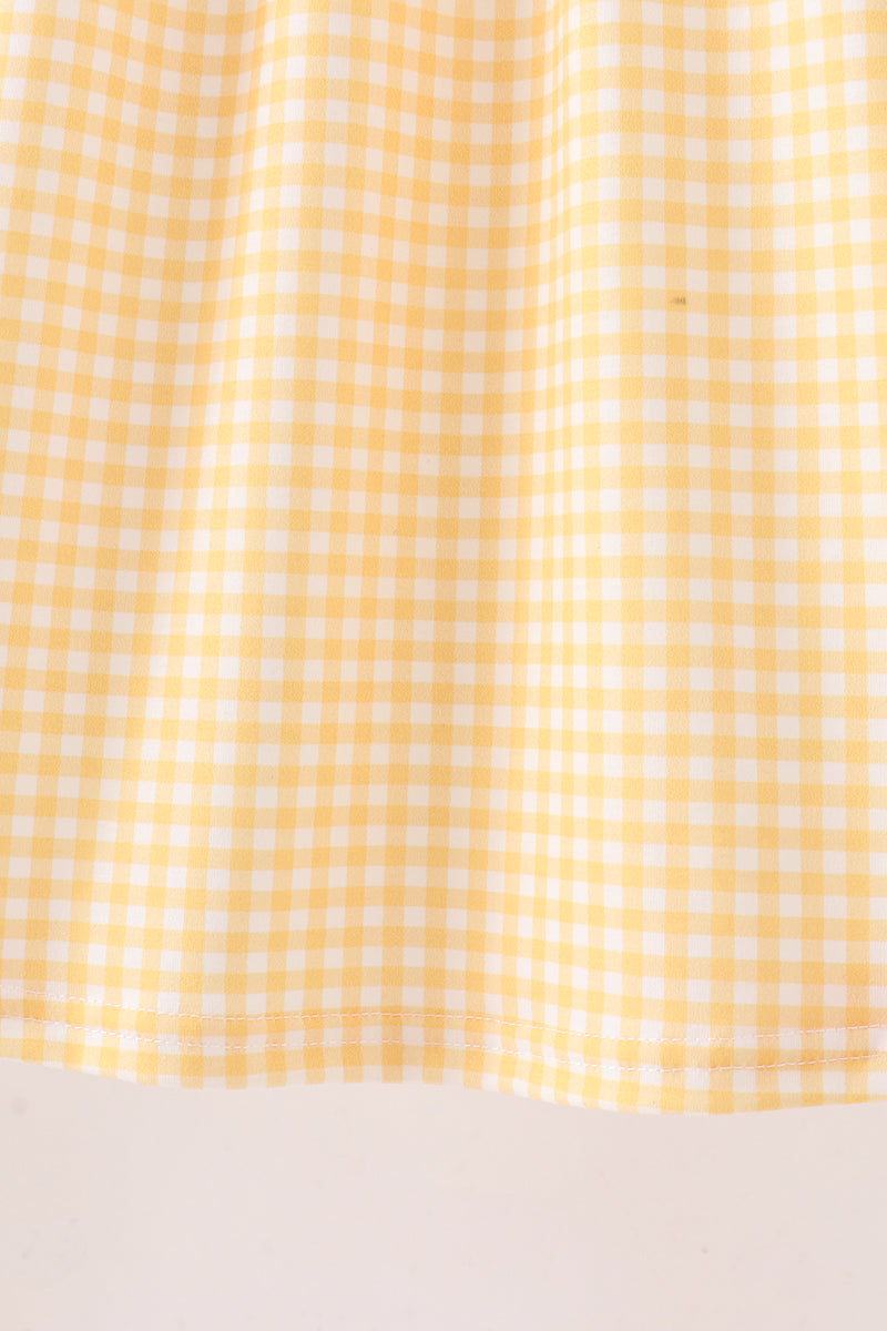 Mustard Candy Embroidery Gingham Dress