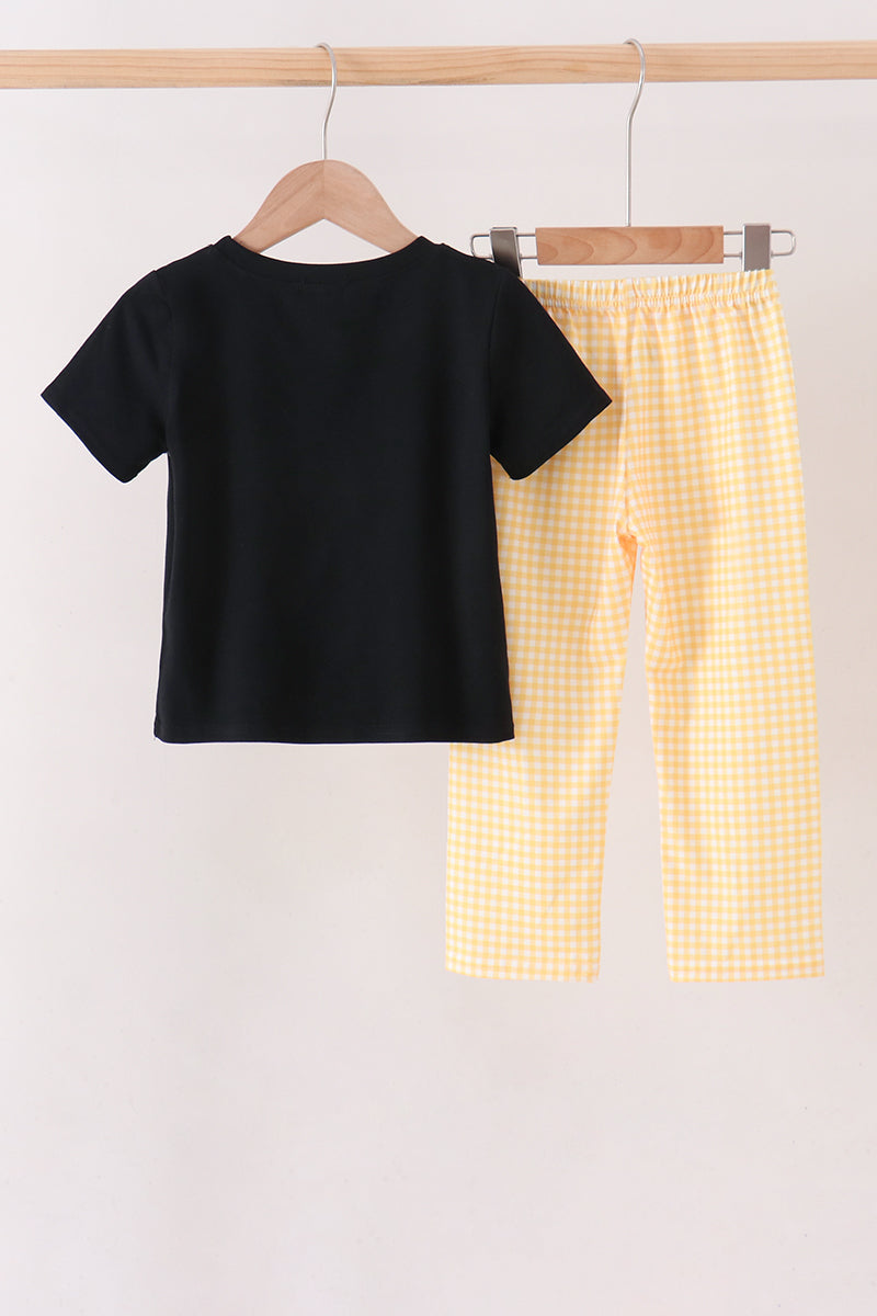 Mustard Candy Embroidery Gingham Pants Set