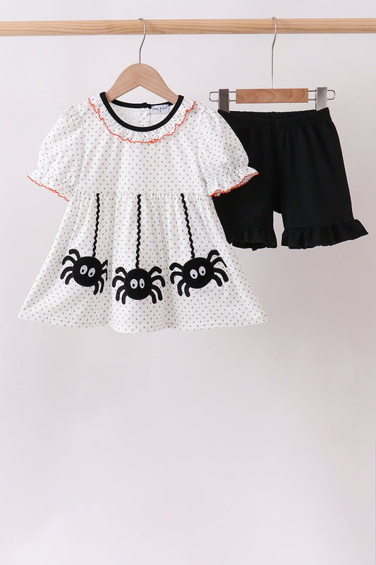 Black Spider Embroidery Ruffle Shorts Set