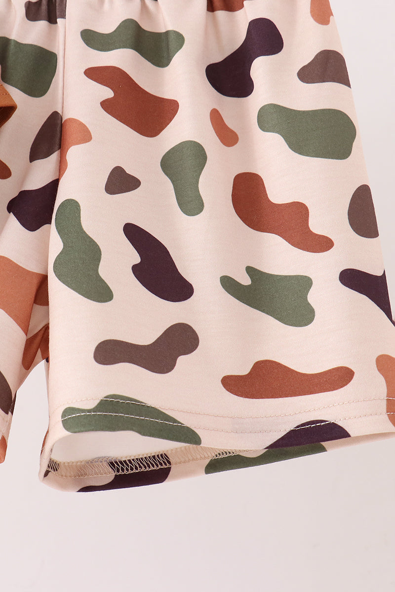 Camouflage Pumpkin Embroidery Shorts Set