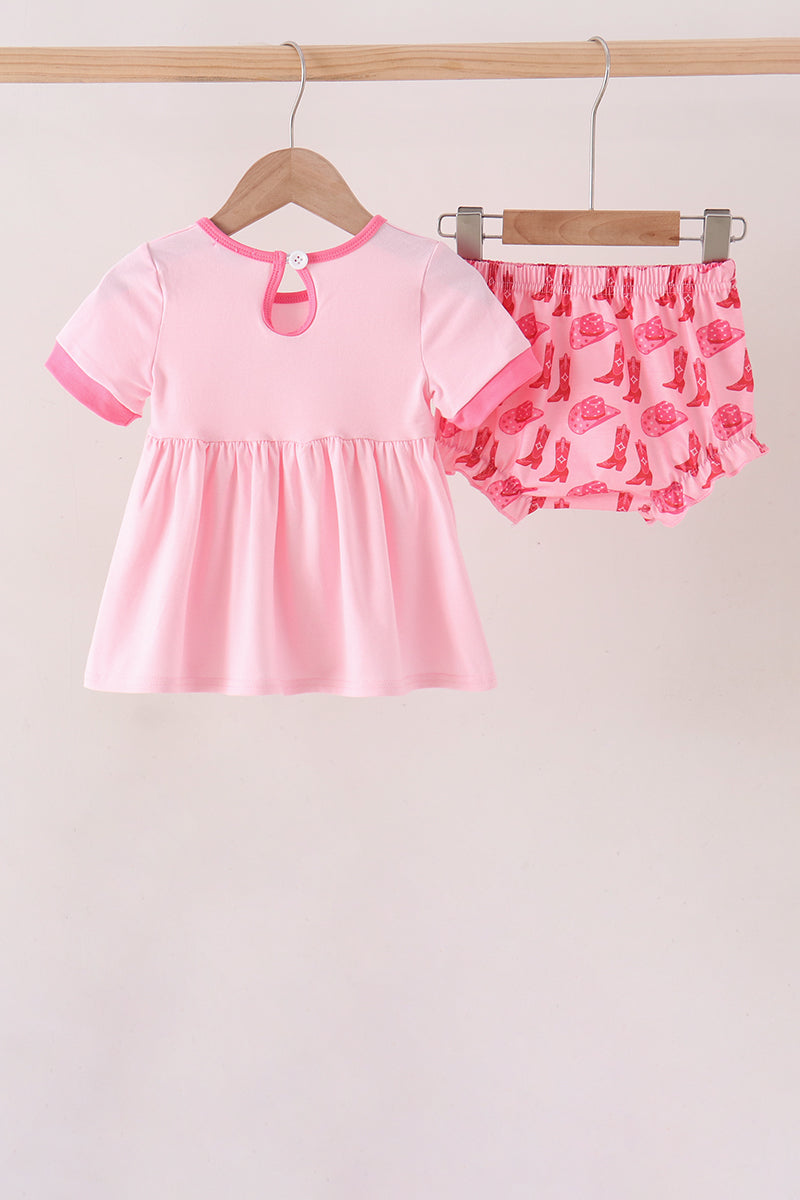 Pink Cowgirl Boots Embroidery Bloomer Set