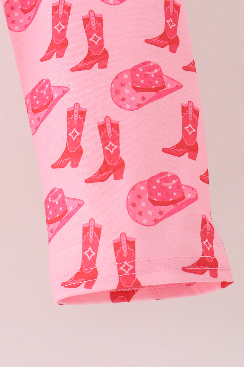Pink Cowgirl Boots Embroidery Pants Set