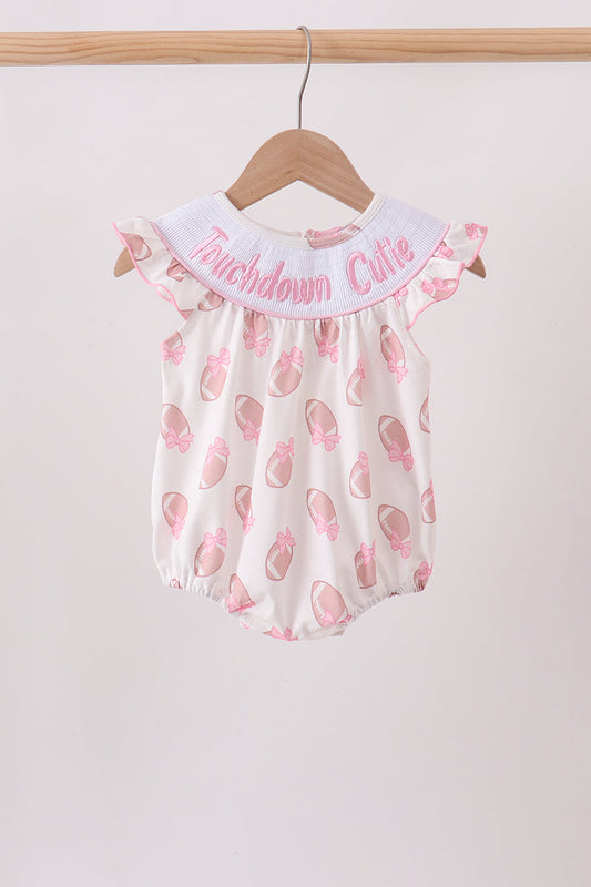 Pink Touchdown Smocked Ruffle Bubble