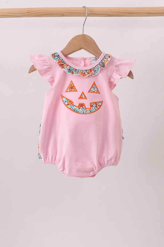 Pink Jack-O-Lantern Applique Ruffle Bubble