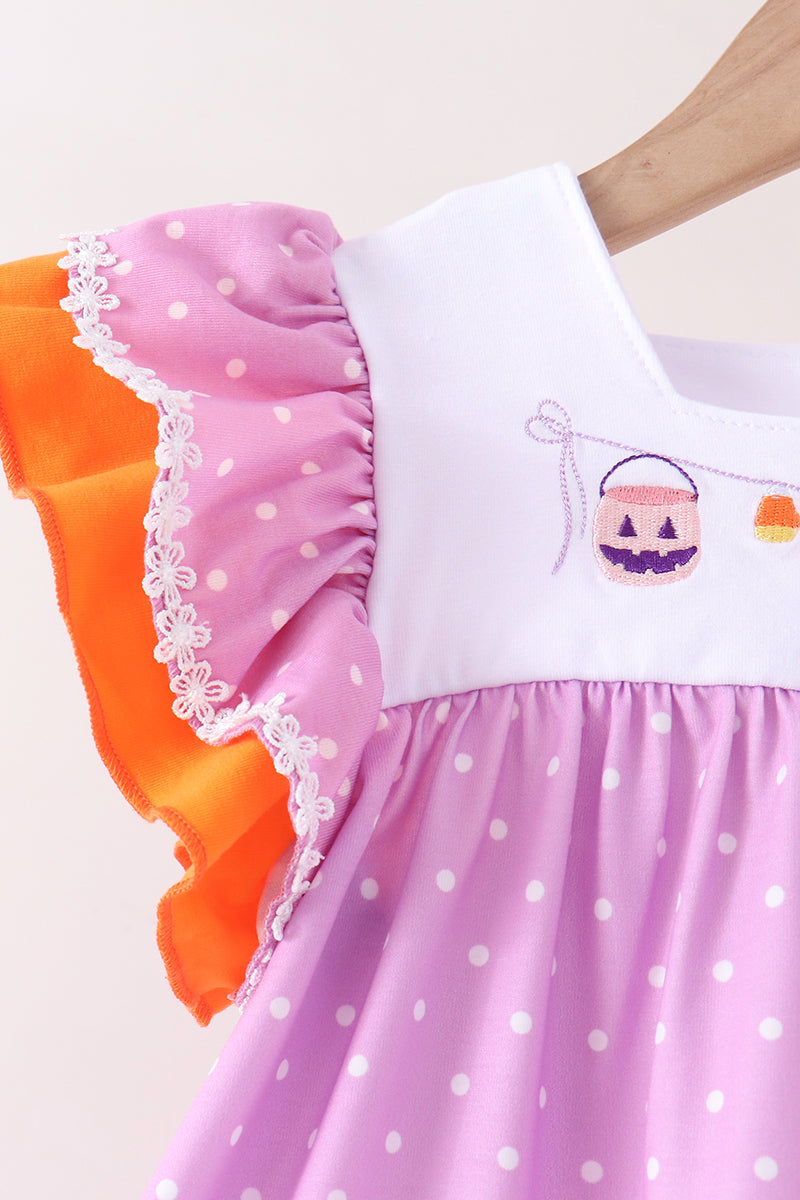 Purple Bucket Candy Embroidery Ruffle Shorts Set