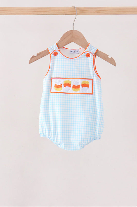 Blue Gingham Candy Corn Embroidery Bubble
