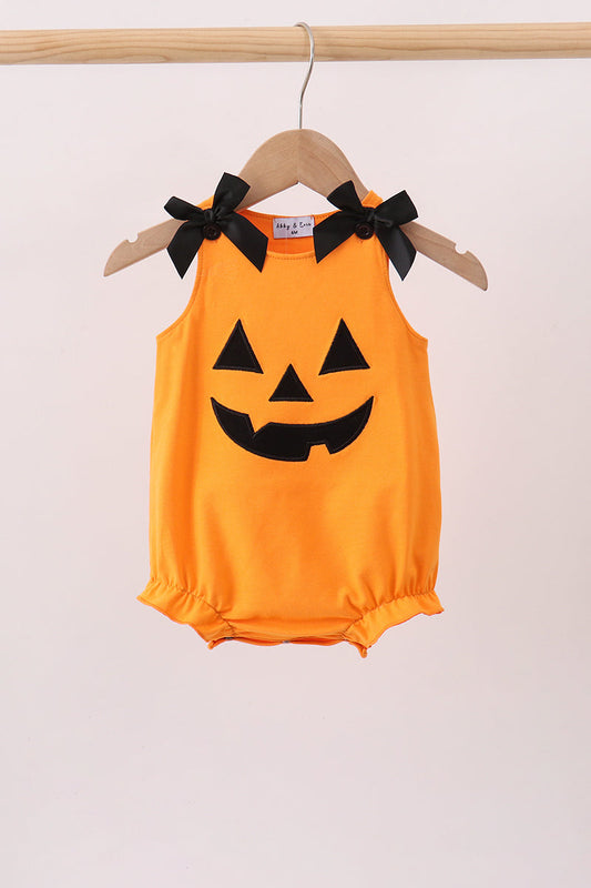 Orange Jack-O-Lantern  Applique Bow Bubble