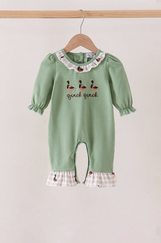 Green duck guack guack embroidery ruffle romper