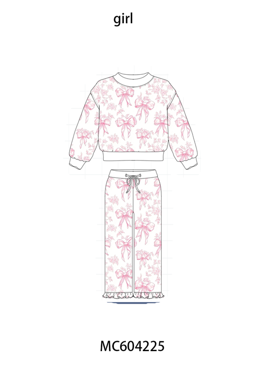 Pink bow floral print mom&me pants set