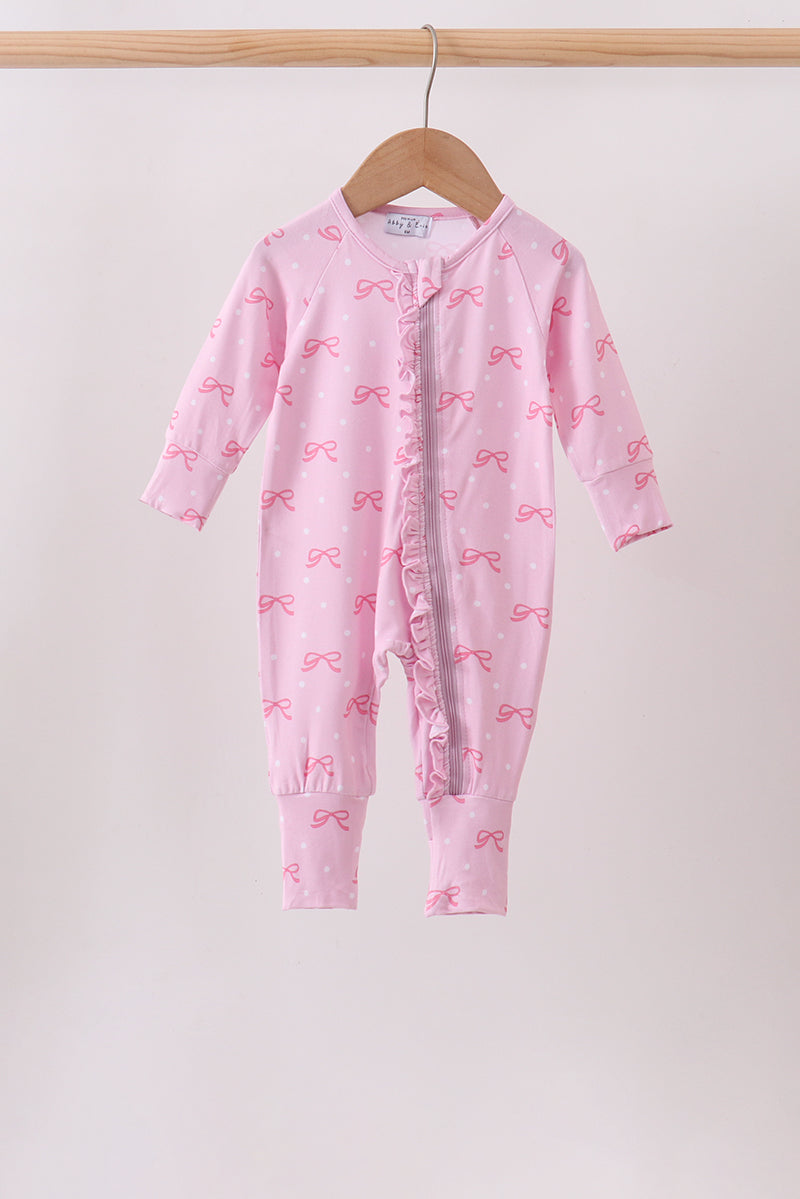 Pink bow print romper