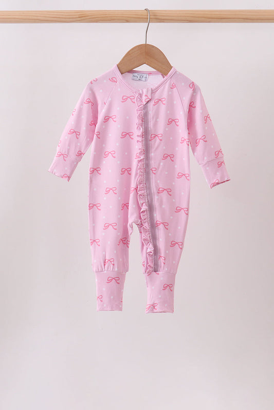 Pink bow print romper
